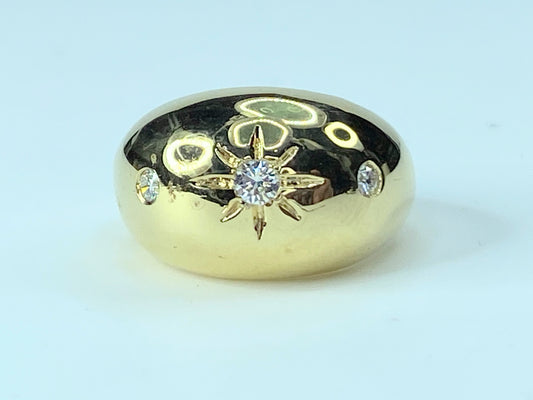 Vintage 18 karat yellow Gold Diamond Starburst Bombe Ring