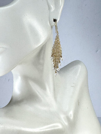 Vintage Tiffany Elsa Peretti mesh fringe pearl earrings 18K gold  1 7/8" JR1874