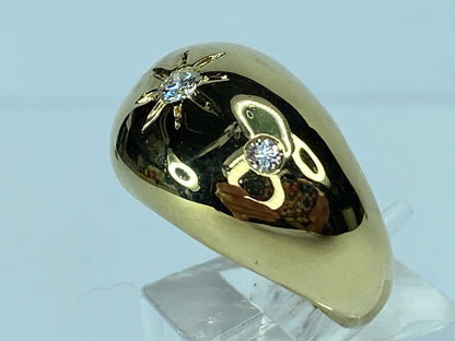 Vintage 18 karat yellow Gold Diamond Starburst Bombe Ring