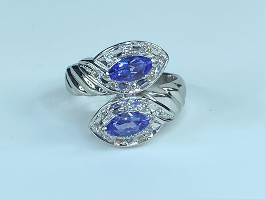 Appraised $5,395 Platinum Toi et Moi Tanzanite Solitaire Ring Diamond Accent