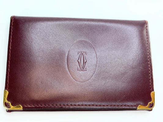 Cartier Must De wallet Red Burgundy bi-folded Leather gold-tone hardware A241