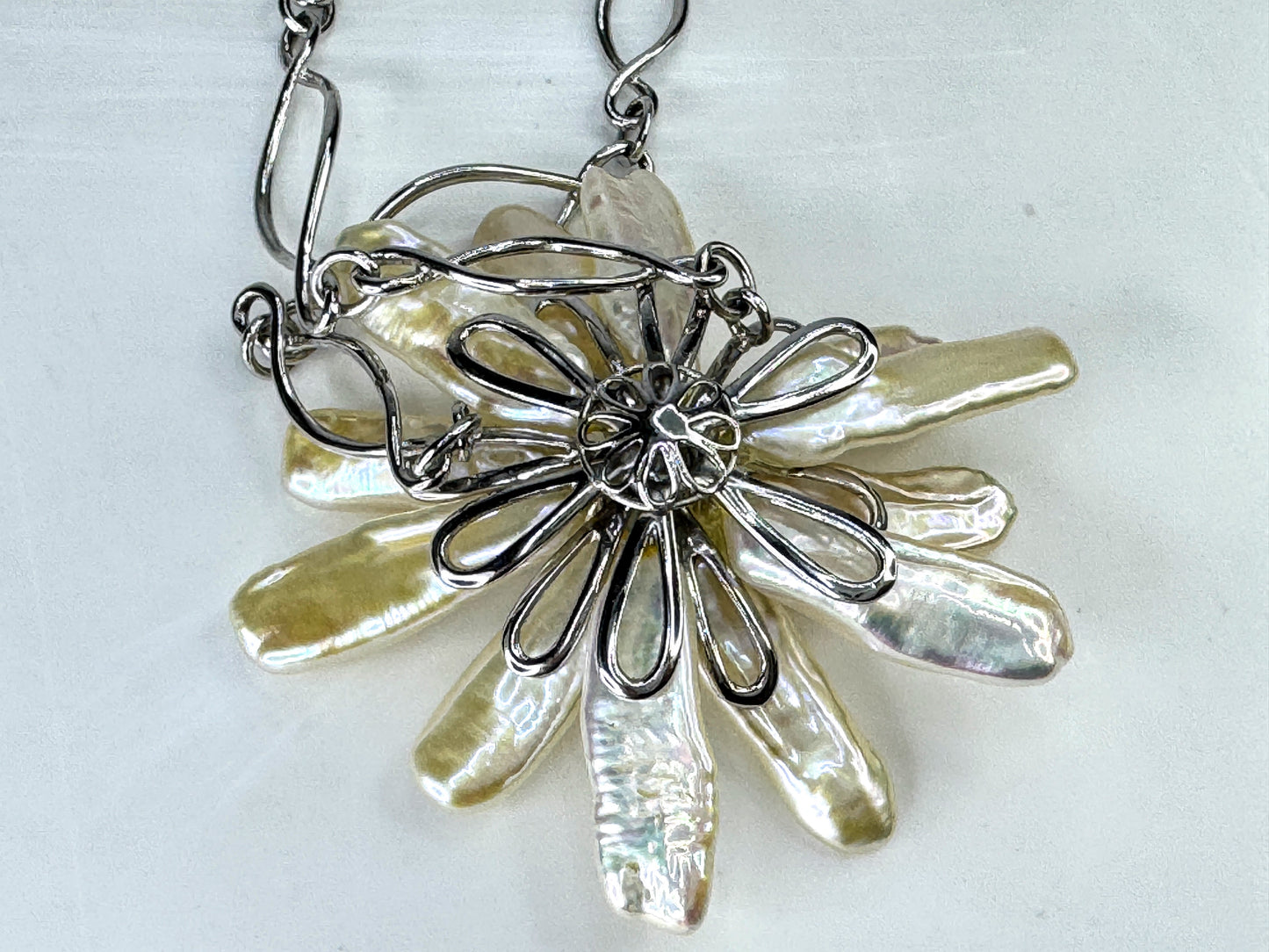 Iridesse by Tiffany & Co Biwa Pearl Flower Sterling Silver Necklace 33.7g JR1875