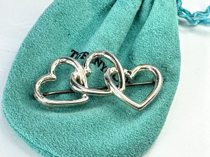 Vintage Tiffany & Co. Sterling Silver Triple Open Heart Brooch Pin JR1876