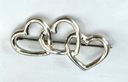 Vintage Tiffany & Co. Sterling Silver Triple Open Heart Brooch Pin JR1876