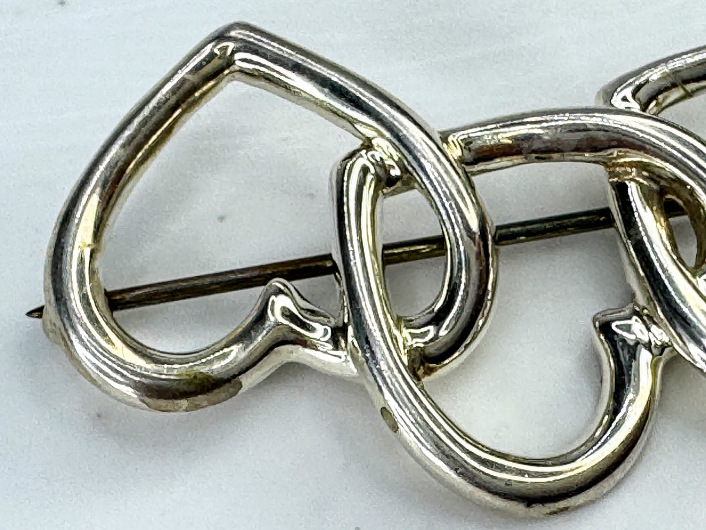 Vintage Tiffany & Co. Sterling Silver Triple Open Heart Brooch Pin JR1876