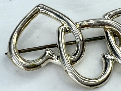Vintage Tiffany & Co. Sterling Silver Triple Open Heart Brooch Pin JR1876