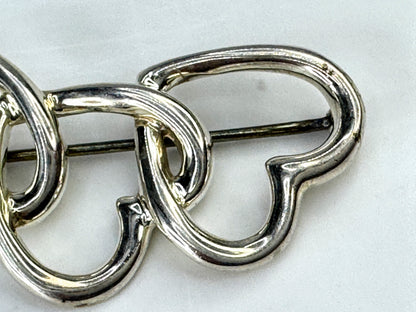 Vintage Tiffany & Co. Sterling Silver Triple Open Heart Brooch Pin JR1876