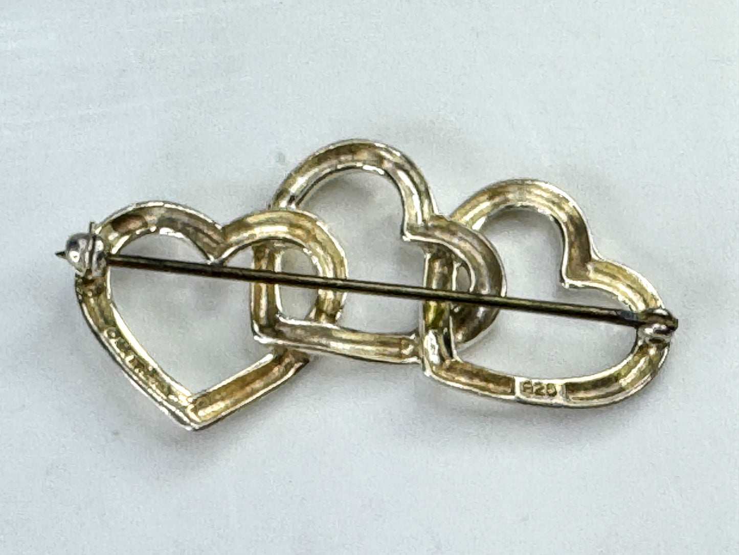 Vintage Tiffany & Co. Sterling Silver Triple Open Heart Brooch Pin JR1876
