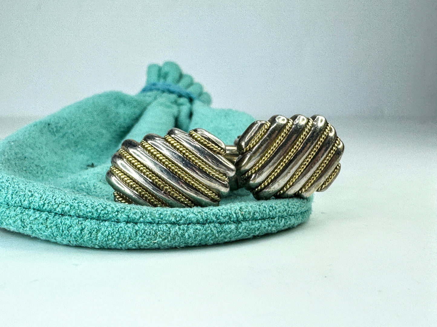 Vintage Tiffany & Co. Ribbed Rope Sterling 18K Cufflinks 19x13mm 14.8g SS462