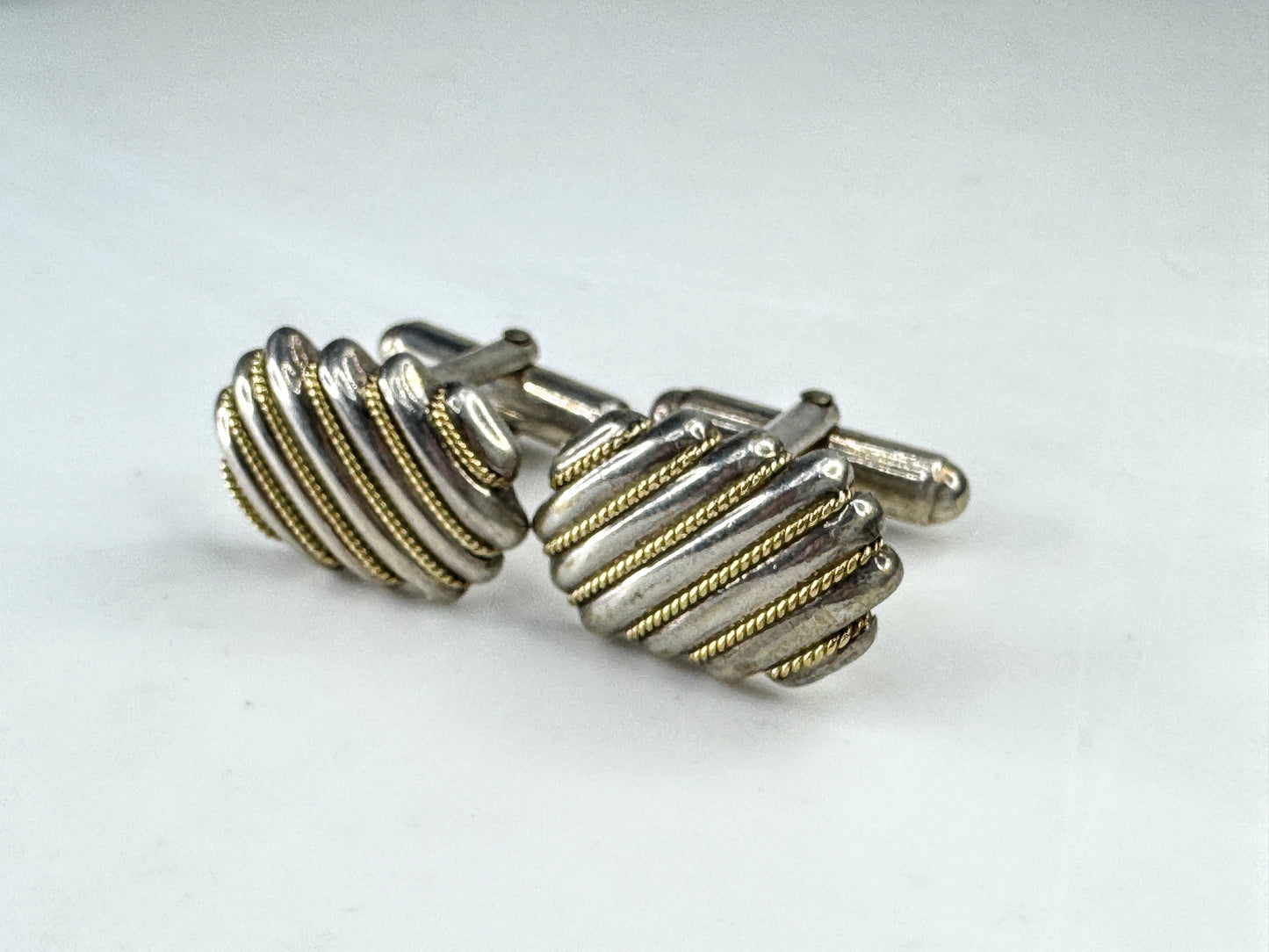Vintage Tiffany & Co. Ribbed Rope Sterling 18K Cufflinks 19x13mm 14.8g SS462