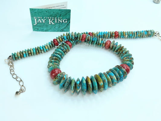 Jay King Turquoise & Red Spiny Oyster Necklace in Sterling Silver 18" 103g JR70