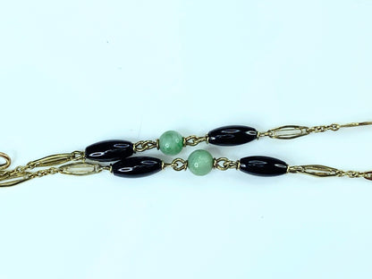 GIA Victorian Carved Natural Jadeite Jade Dangle Onyx Necklace JR9267