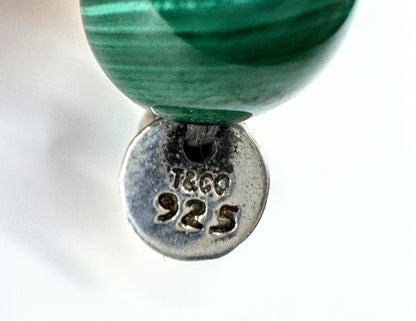 Vintage Tiffany & Co 10mm Malachite sterling silver bead necklace 30" JR1877