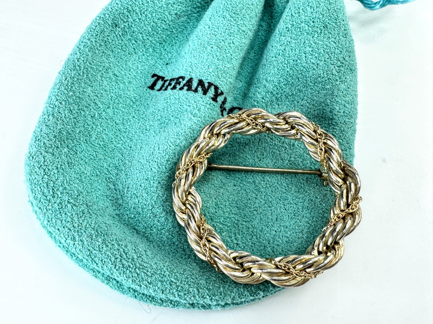 Vintage Tiffany & Co. 18K Gold Sterling Silver Twist Rope Wreath Brooch JR1878
