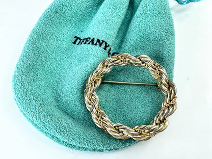 Vintage Tiffany & Co. 18K Gold Sterling Silver Twist Rope Wreath Brooch JR1878