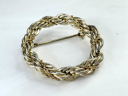 Vintage Tiffany & Co. 18K Gold Sterling Silver Twist Rope Wreath Brooch JR1878