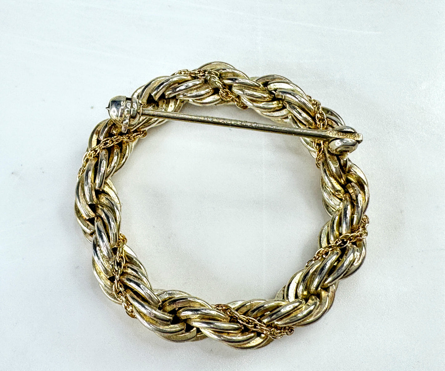 Vintage Tiffany & Co. 18K Gold Sterling Silver Twist Rope Wreath Brooch JR1878