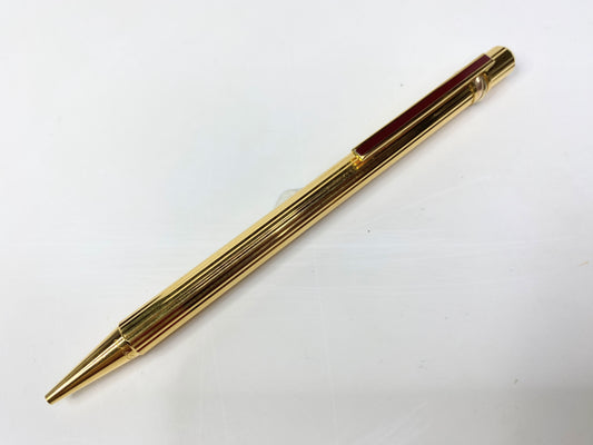 Cartier Gold Plated Ballpoint Pen Burgundy Lacquer Black Ink running SS192