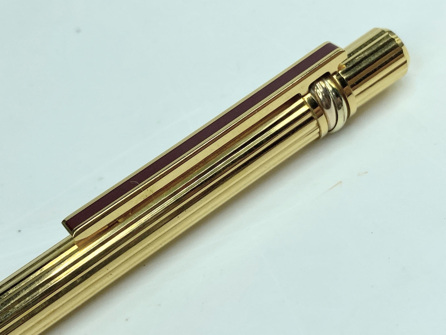 Cartier Gold Plated Ballpoint Pen Burgundy Lacquer Black Ink running SS192