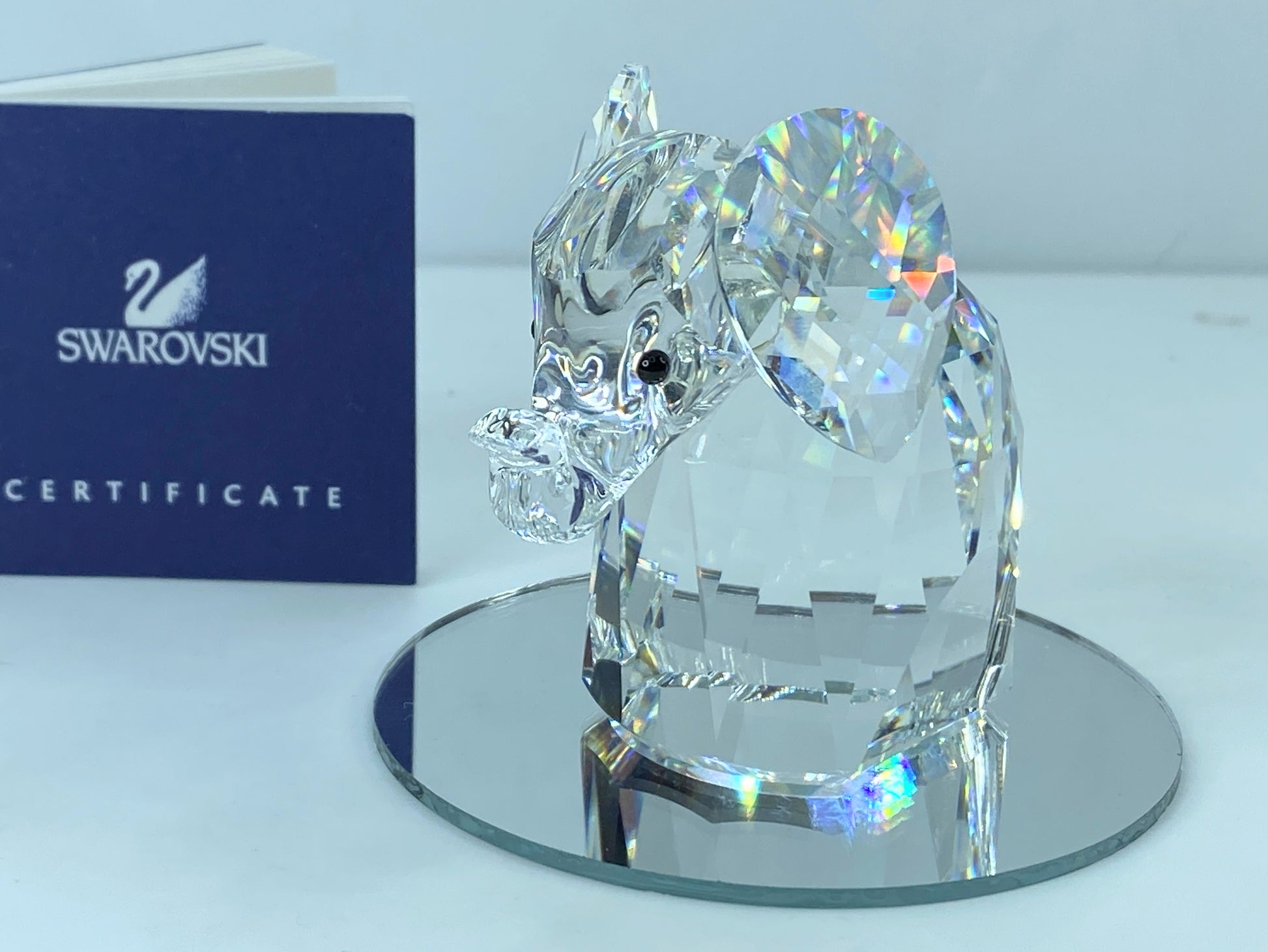 Swarovski Crystal Elephant with Metal Tail 2.5" tall Mint COA Mirror S101
