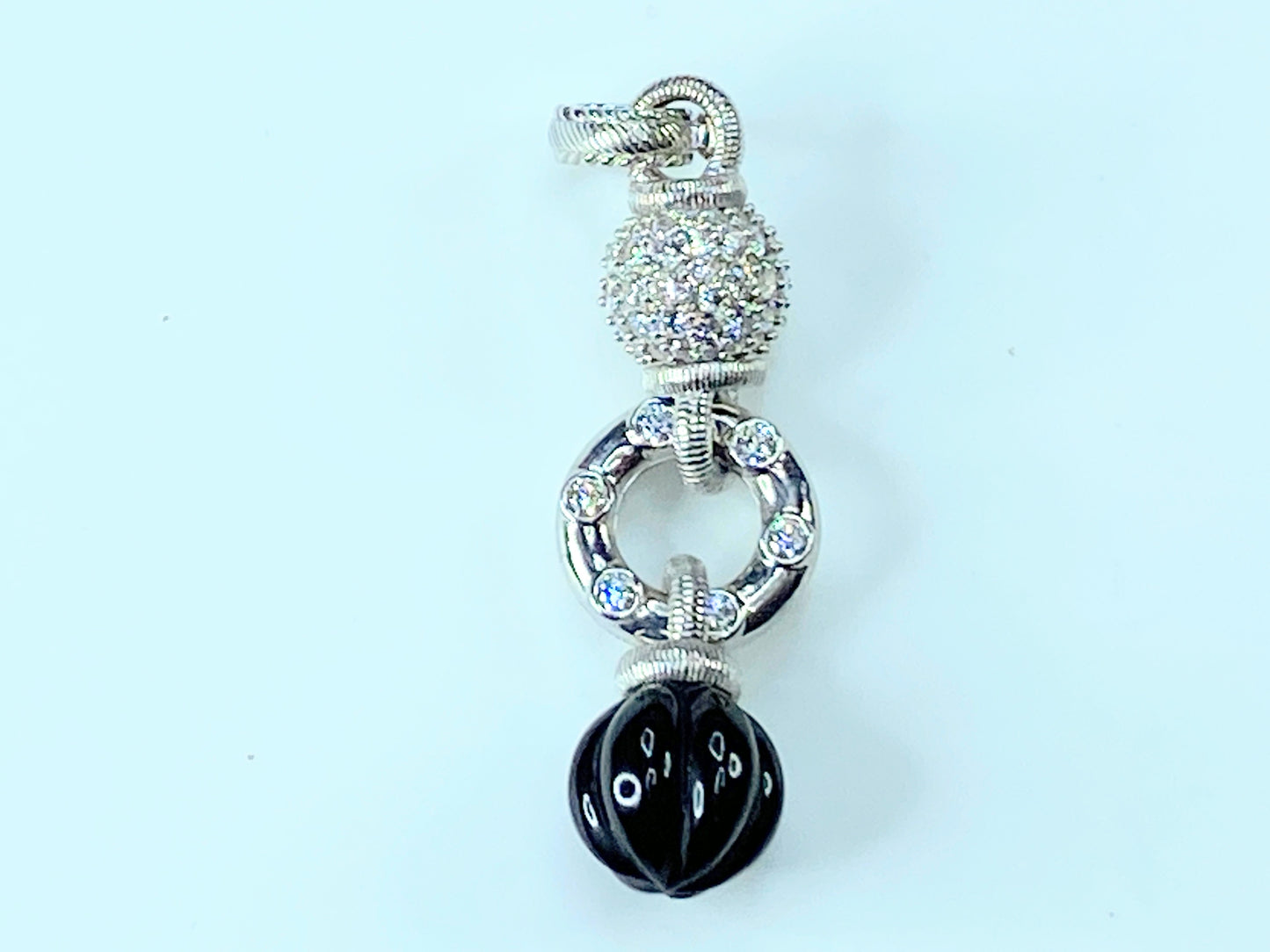 Judith Ripka Pumpkin Onyx Drop Enhancer Pendant CZ Sterling Silver 925