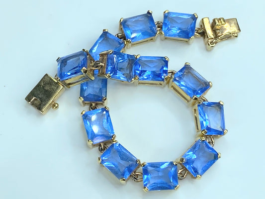 Swiss Blue Topaz Bracelet Sterling silver gold washed bracelet 7.5" 26.8g JR77