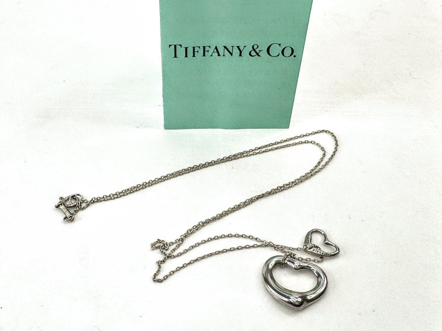 Vintage Tiffany & Co. Elsa Peretti Double Open Heart 925 Silver Necklace JR1886
