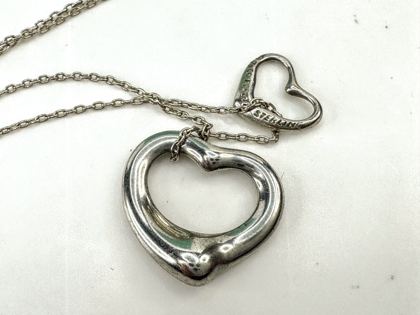 Vintage Tiffany & Co. Elsa Peretti Double Open Heart 925 Silver Necklace JR1886