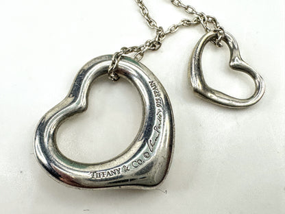 Vintage Tiffany & Co. Elsa Peretti Double Open Heart 925 Silver Necklace JR1886