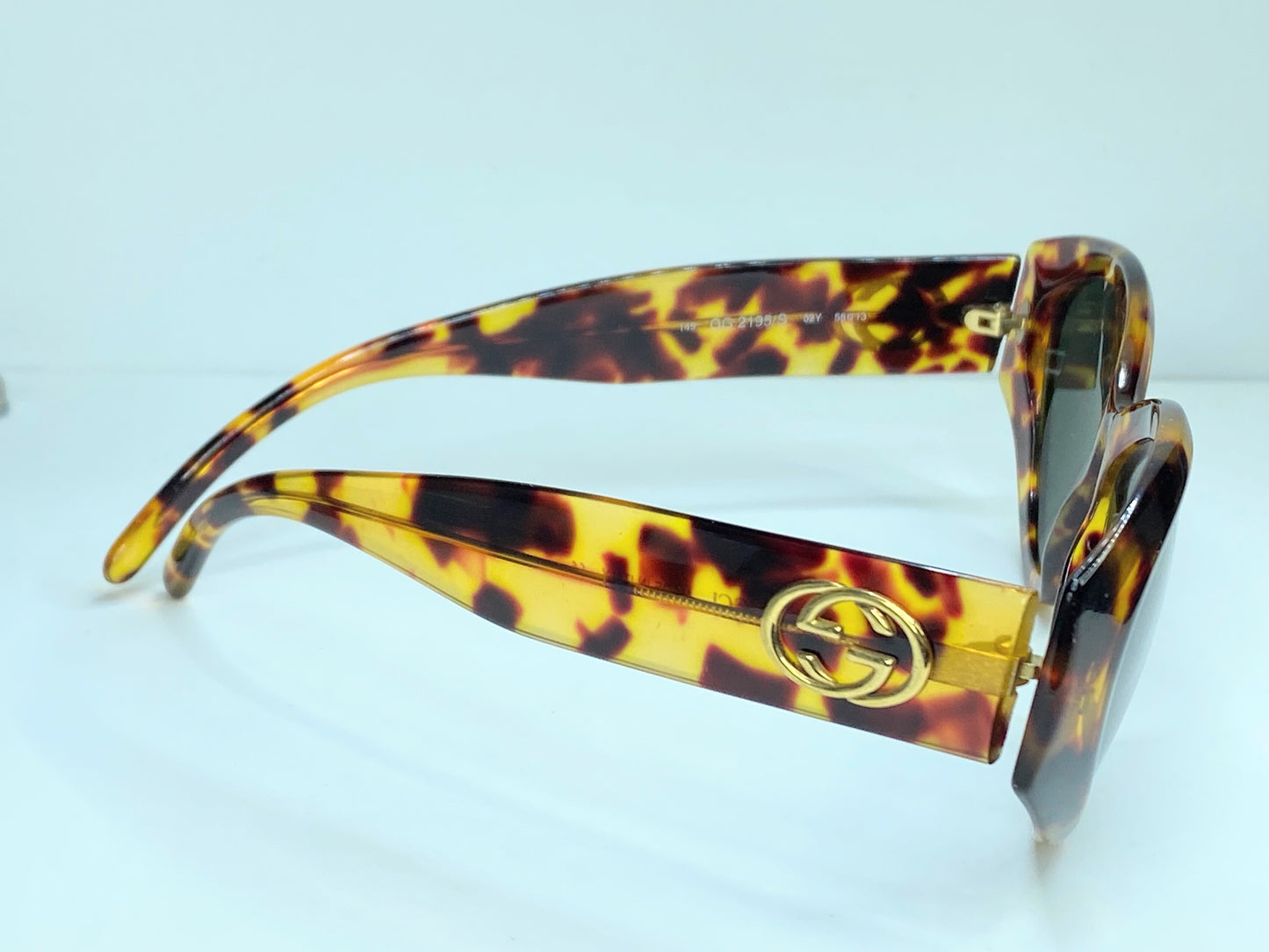 Italy Gucci GG2195 Sunglasses Logo Faux Tortoiseshell Frame Brown GS245