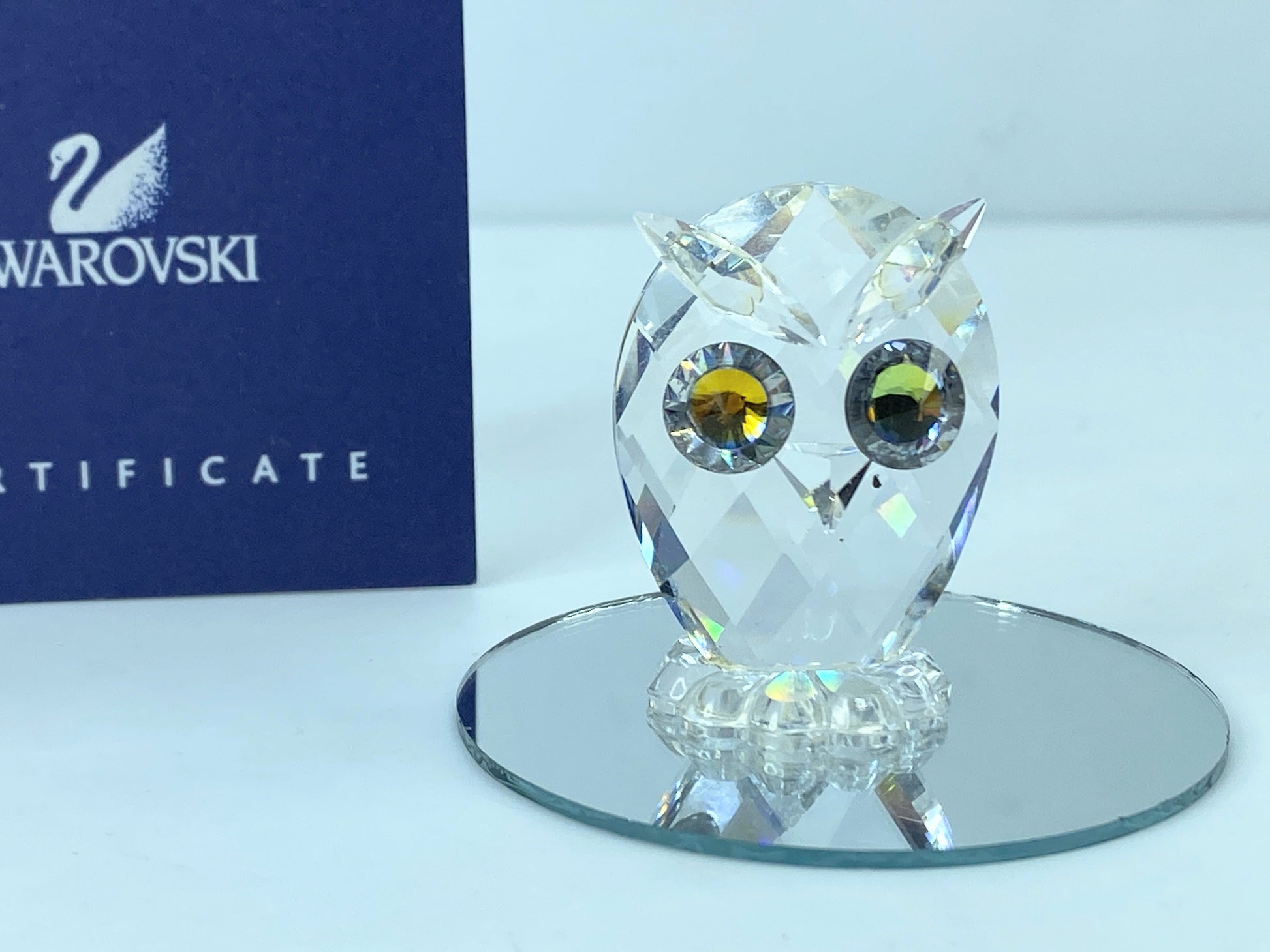 Swarovski Silver Crystal Owl With Green Cetrine Eyes Mint Mirror COA S104