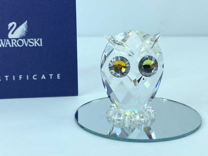 Swarovski Silver Crystal Owl With Green Cetrine Eyes Mint Mirror COA S104