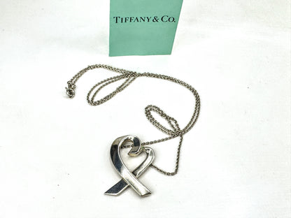 Vintage Tiffany & Co large Loving Heart Ribbon Necklace 24" Elsa Peretti JR1888