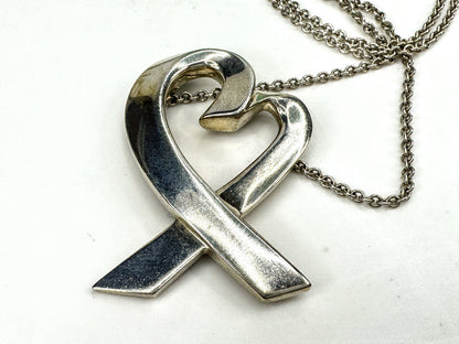 Vintage Tiffany & Co large Loving Heart Ribbon Necklace 24" Elsa Peretti JR1888