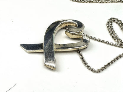 Vintage Tiffany & Co large Loving Heart Ribbon Necklace 24" Elsa Peretti JR1888