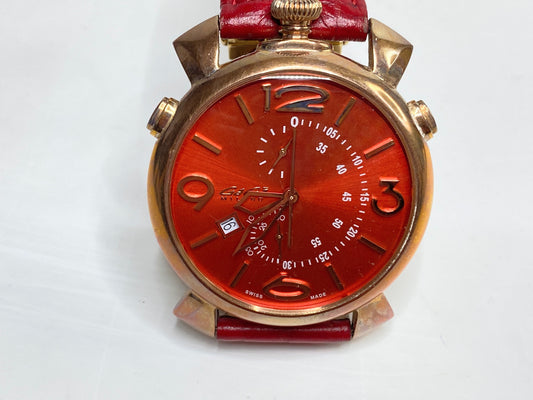 Gaga Milano Manual Wind Chrono Rose Gold Tone Red Dial Watch SS157