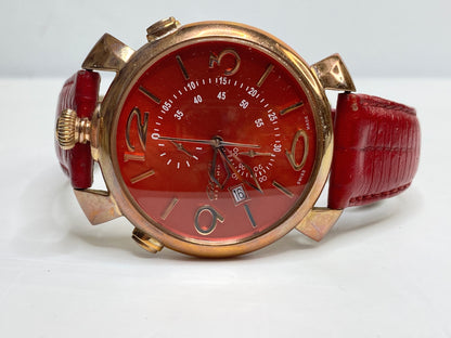Gaga Milano Manual Wind Chrono Rose Gold Tone Red Dial Watch SS157