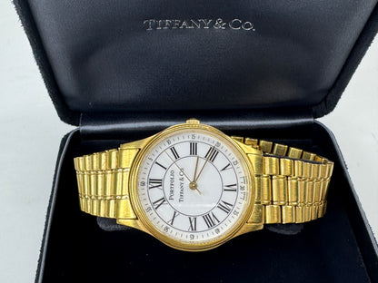 Tiffany Co Portfolio Roman Numeral Unisex Wristwatch 32mm Sized 7.5" W-192 SS466
