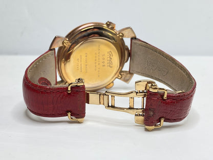 Gaga Milano Manual Wind Chrono Rose Gold Tone Red Dial Watch SS157