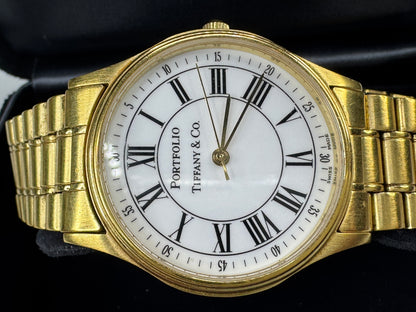 Tiffany Co Portfolio Roman Numeral Unisex Wristwatch 32mm Sized 7.5" W-192 SS466