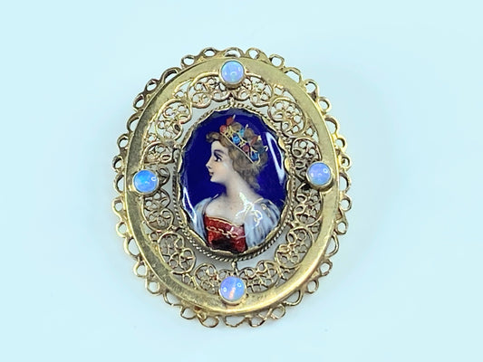 Belle poque France Ascione hand painted porcelain openwork brooch