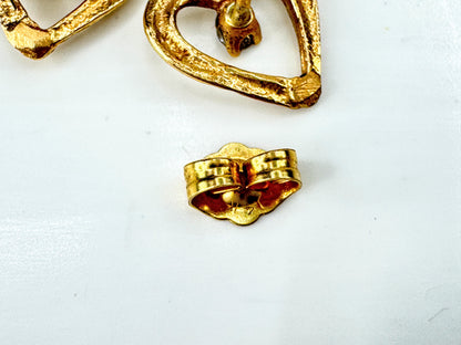 Vintage 14K gold textured open-heart diamond stud earrings pierced pair JR1890