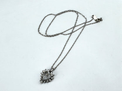Vintage 14K White Gold Diamond Open Heart Pendant Necklace 15.5" JR1891