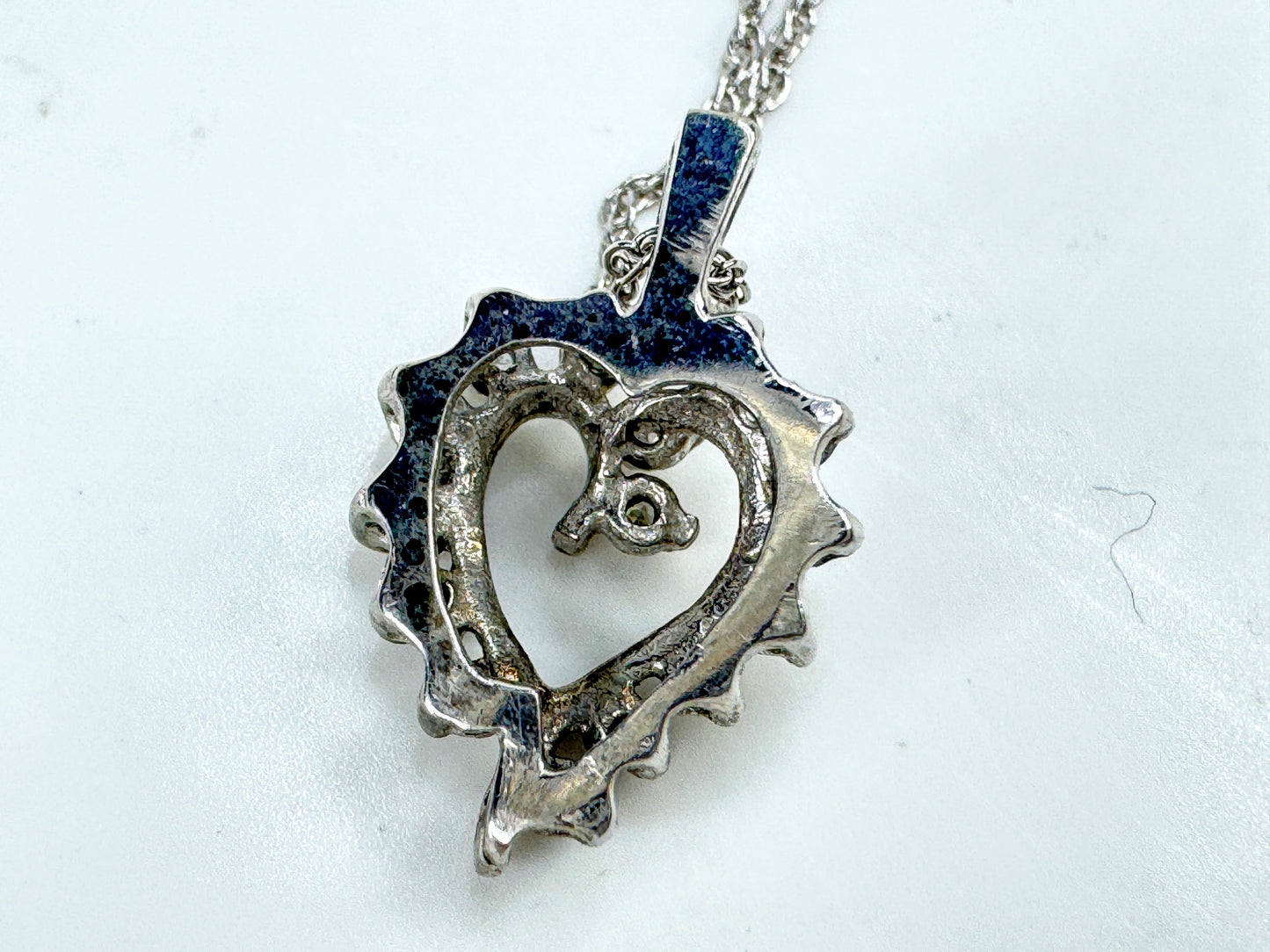 Vintage 14K White Gold Diamond Open Heart Pendant Necklace 15.5" JR1891
