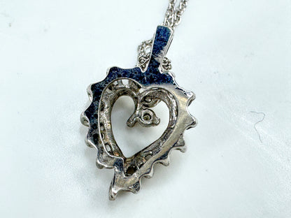 Vintage 14K White Gold Diamond Open Heart Pendant Necklace 15.5" JR1891