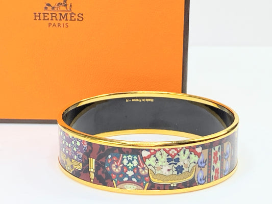 Hermes bracelet enamel GM cloisonné multicolor black pink drum w/box 7.5" GS251