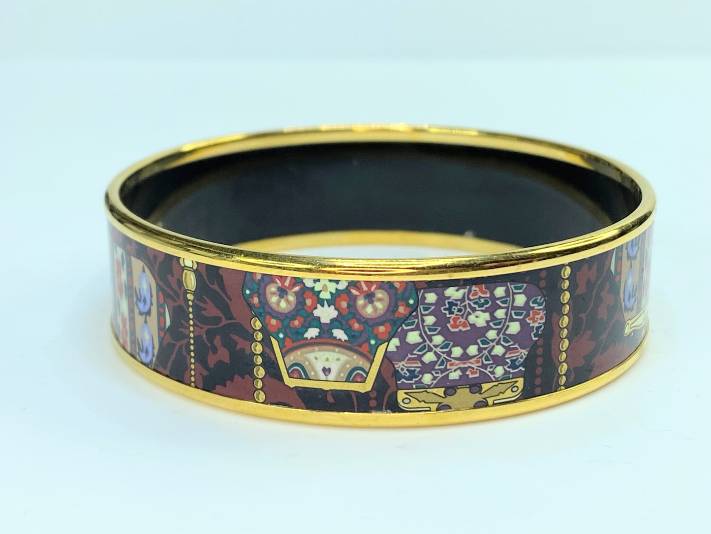 Hermes bracelet enamel GM cloisonné multicolor black pink drum w/box 7.5" GS251