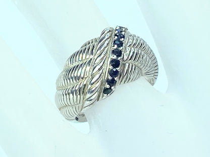 Judith Ripka Sterling Sapphire Ribbed Wide Heavy Band Dome Ring