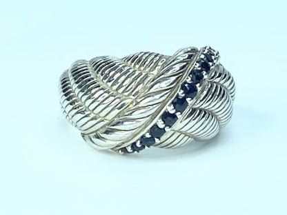 Judith Ripka Sterling Sapphire Ribbed Wide Heavy Band Dome Ring