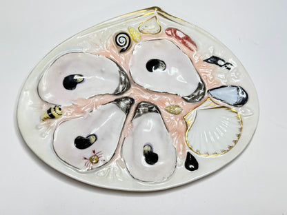 Antique American UPW Porcelain Pink peach Sea Life Oyster Plate Decor A706